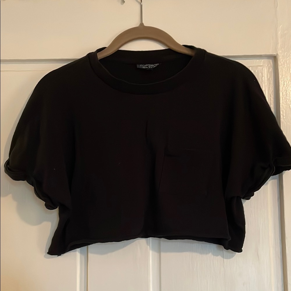 Topshop Black Crop Crew Neck T-Shirt